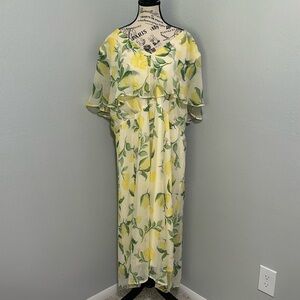 NWT Vero Moda Curve Lined Lemon Cape Dress Double V-Neck Flowy Sleeves Size 22